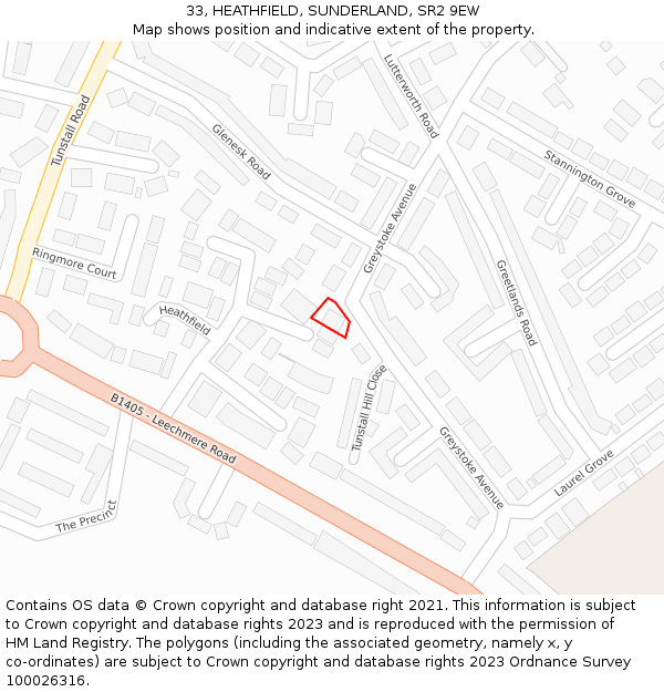 33, HEATHFIELD, SUNDERLAND, SR2 9EW: Location map and indicative extent of plot