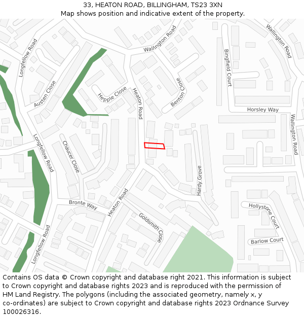 33, HEATON ROAD, BILLINGHAM, TS23 3XN: Location map and indicative extent of plot