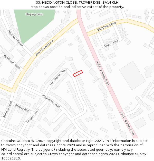 33, HEDDINGTON CLOSE, TROWBRIDGE, BA14 0LH: Location map and indicative extent of plot