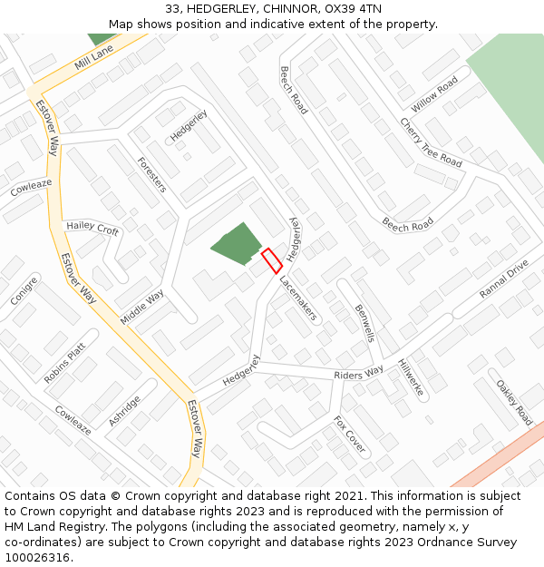 33, HEDGERLEY, CHINNOR, OX39 4TN: Location map and indicative extent of plot