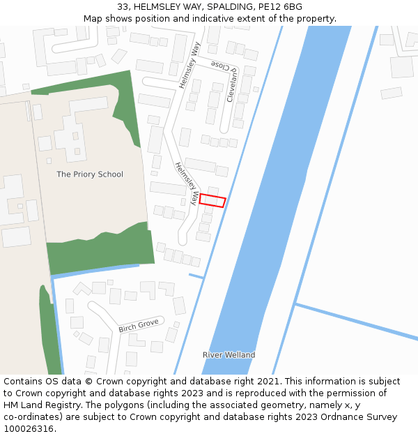 33, HELMSLEY WAY, SPALDING, PE12 6BG: Location map and indicative extent of plot