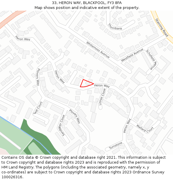 33, HERON WAY, BLACKPOOL, FY3 8FA: Location map and indicative extent of plot
