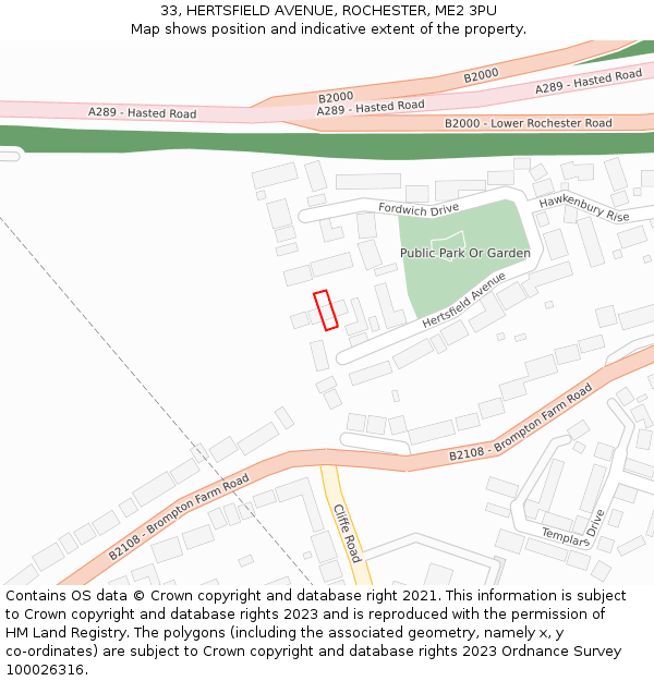 33, HERTSFIELD AVENUE, ROCHESTER, ME2 3PU: Location map and indicative extent of plot