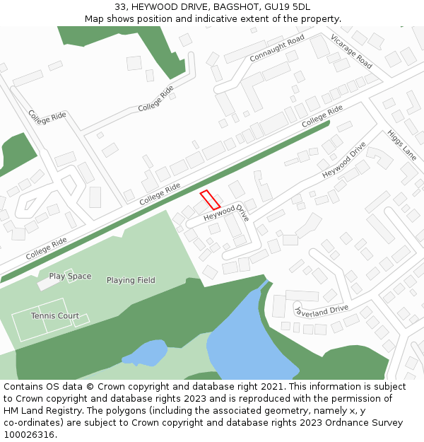 33, HEYWOOD DRIVE, BAGSHOT, GU19 5DL: Location map and indicative extent of plot