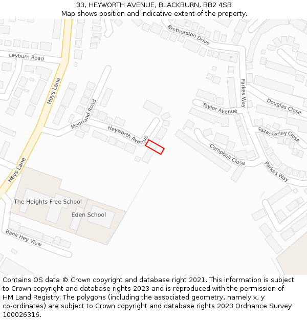 33, HEYWORTH AVENUE, BLACKBURN, BB2 4SB: Location map and indicative extent of plot