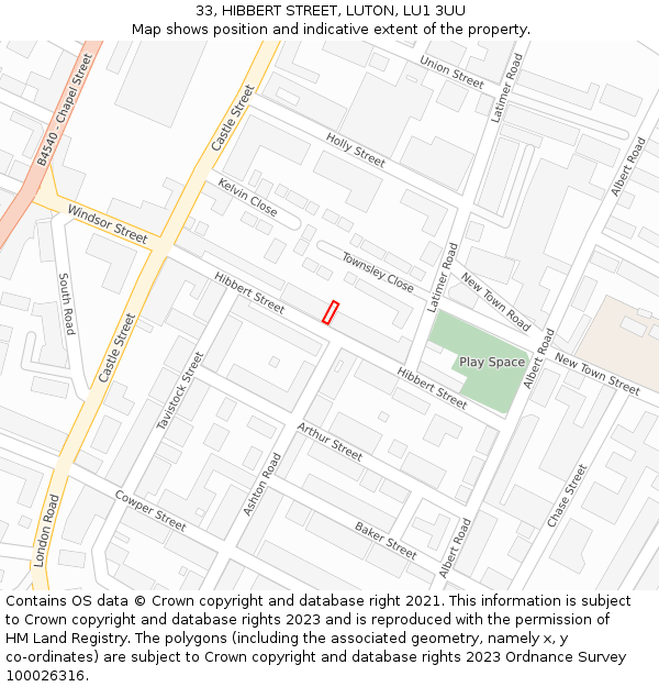 33, HIBBERT STREET, LUTON, LU1 3UU: Location map and indicative extent of plot