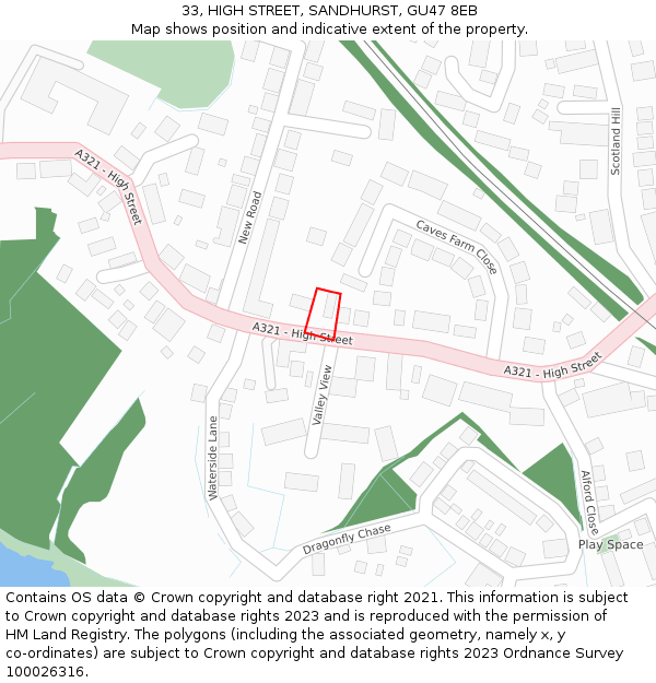 33, HIGH STREET, SANDHURST, GU47 8EB: Location map and indicative extent of plot