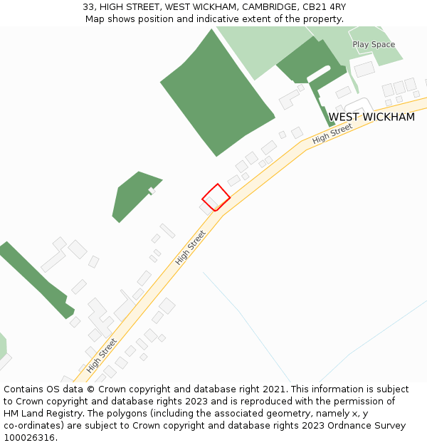 33, HIGH STREET, WEST WICKHAM, CAMBRIDGE, CB21 4RY: Location map and indicative extent of plot