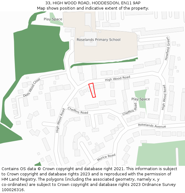 33, HIGH WOOD ROAD, HODDESDON, EN11 9AP: Location map and indicative extent of plot