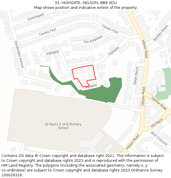 33, HIGHGATE, NELSON, BB9 0DU: Location map and indicative extent of plot