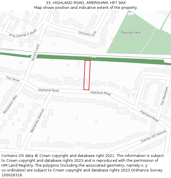 33, HIGHLAND ROAD, AMERSHAM, HP7 9AX: Location map and indicative extent of plot