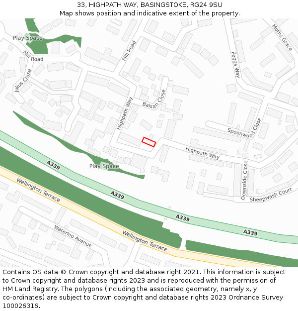 33, HIGHPATH WAY, BASINGSTOKE, RG24 9SU: Location map and indicative extent of plot