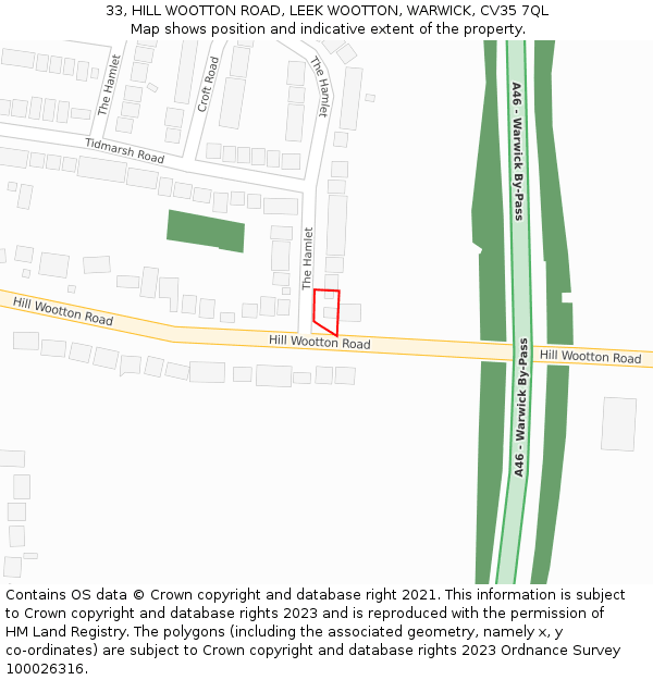 33, HILL WOOTTON ROAD, LEEK WOOTTON, WARWICK, CV35 7QL: Location map and indicative extent of plot