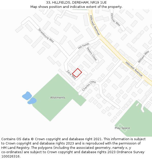33, HILLFIELDS, DEREHAM, NR19 1UE: Location map and indicative extent of plot