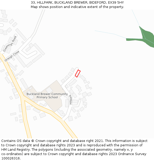 33, HILLPARK, BUCKLAND BREWER, BIDEFORD, EX39 5HY: Location map and indicative extent of plot