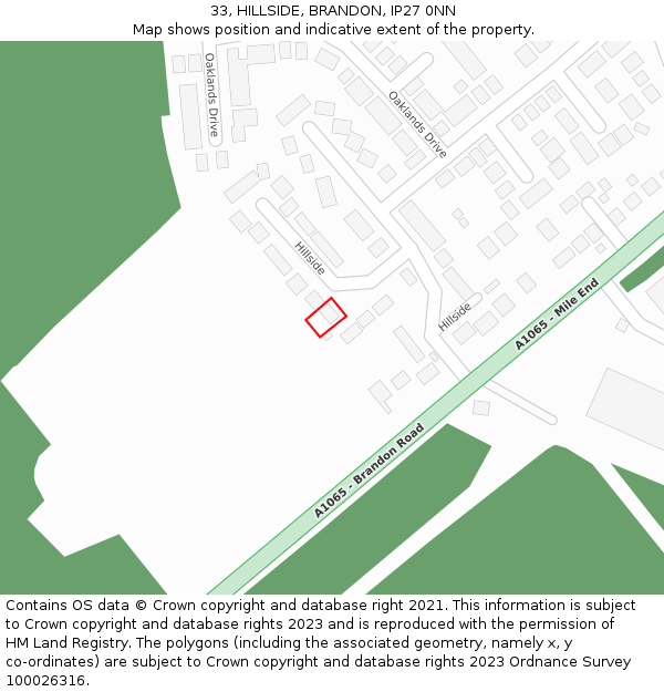 33, HILLSIDE, BRANDON, IP27 0NN: Location map and indicative extent of plot
