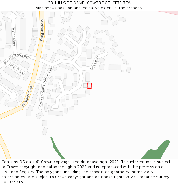 33, HILLSIDE DRIVE, COWBRIDGE, CF71 7EA: Location map and indicative extent of plot