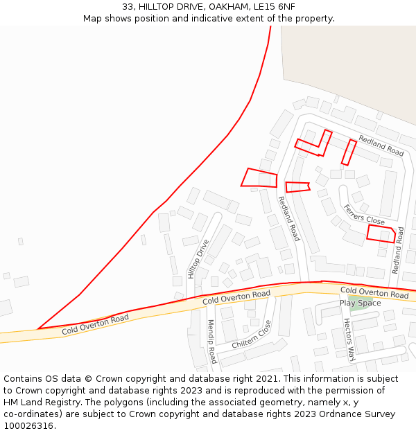 33, HILLTOP DRIVE, OAKHAM, LE15 6NF: Location map and indicative extent of plot