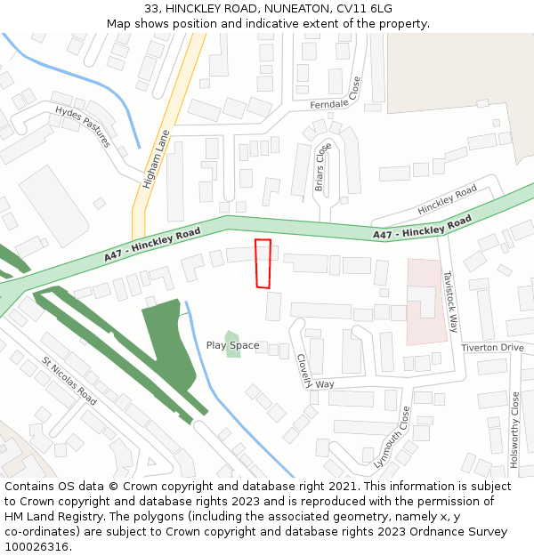 33, HINCKLEY ROAD, NUNEATON, CV11 6LG: Location map and indicative extent of plot