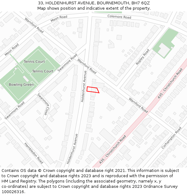 33, HOLDENHURST AVENUE, BOURNEMOUTH, BH7 6QZ: Location map and indicative extent of plot