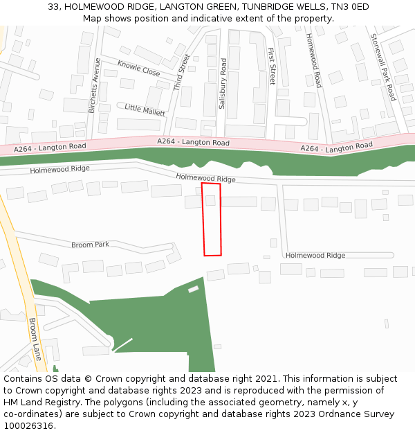 33, HOLMEWOOD RIDGE, LANGTON GREEN, TUNBRIDGE WELLS, TN3 0ED: Location map and indicative extent of plot