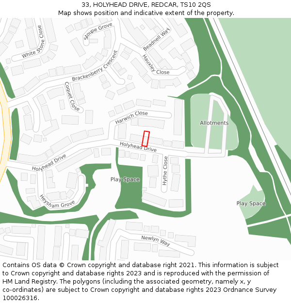 33, HOLYHEAD DRIVE, REDCAR, TS10 2QS: Location map and indicative extent of plot