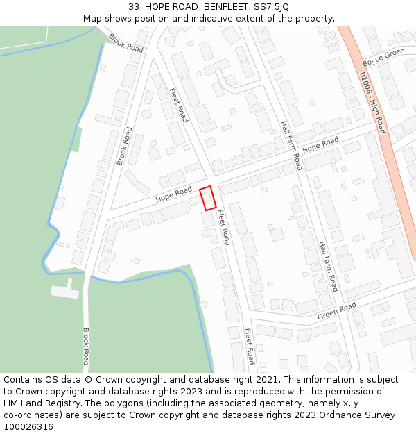 33, HOPE ROAD, BENFLEET, SS7 5JQ: Location map and indicative extent of plot