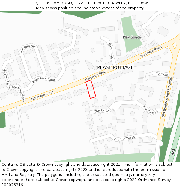 33, HORSHAM ROAD, PEASE POTTAGE, CRAWLEY, RH11 9AW: Location map and indicative extent of plot