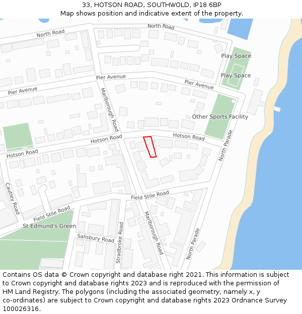 33, HOTSON ROAD, SOUTHWOLD, IP18 6BP: Location map and indicative extent of plot