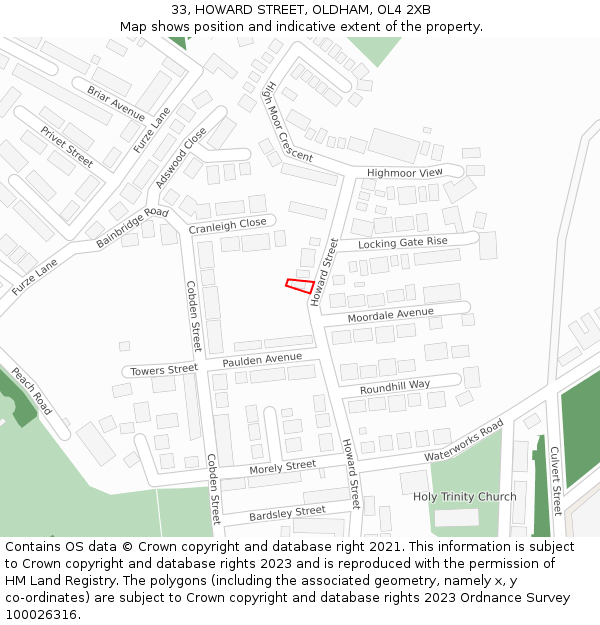 33, HOWARD STREET, OLDHAM, OL4 2XB: Location map and indicative extent of plot