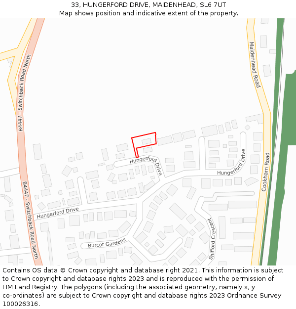 33, HUNGERFORD DRIVE, MAIDENHEAD, SL6 7UT: Location map and indicative extent of plot