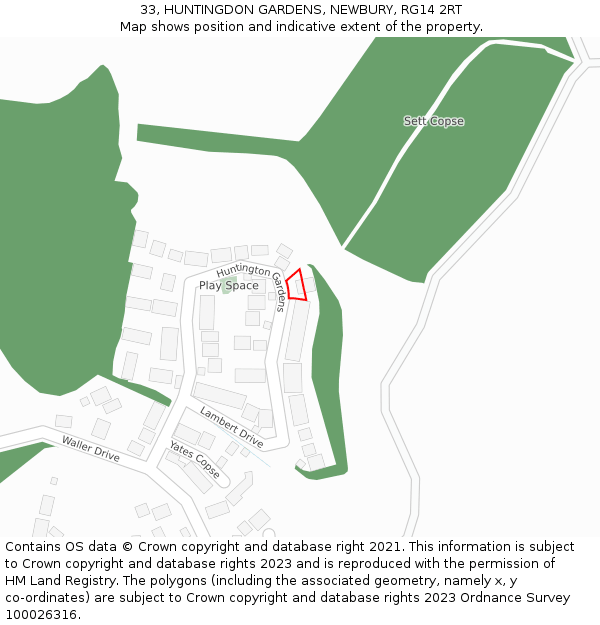 33, HUNTINGDON GARDENS, NEWBURY, RG14 2RT: Location map and indicative extent of plot