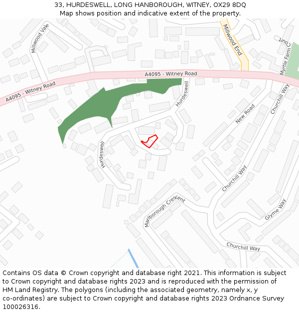 33, HURDESWELL, LONG HANBOROUGH, WITNEY, OX29 8DQ: Location map and indicative extent of plot