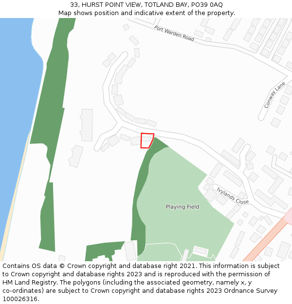 33, HURST POINT VIEW, TOTLAND BAY, PO39 0AQ: Location map and indicative extent of plot