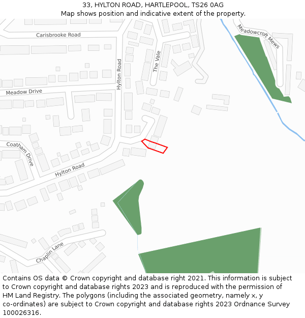 33, HYLTON ROAD, HARTLEPOOL, TS26 0AG: Location map and indicative extent of plot