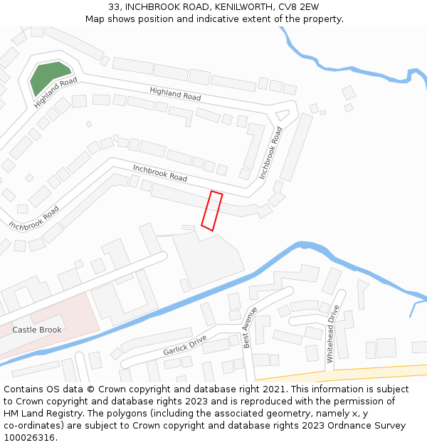 33, INCHBROOK ROAD, KENILWORTH, CV8 2EW: Location map and indicative extent of plot