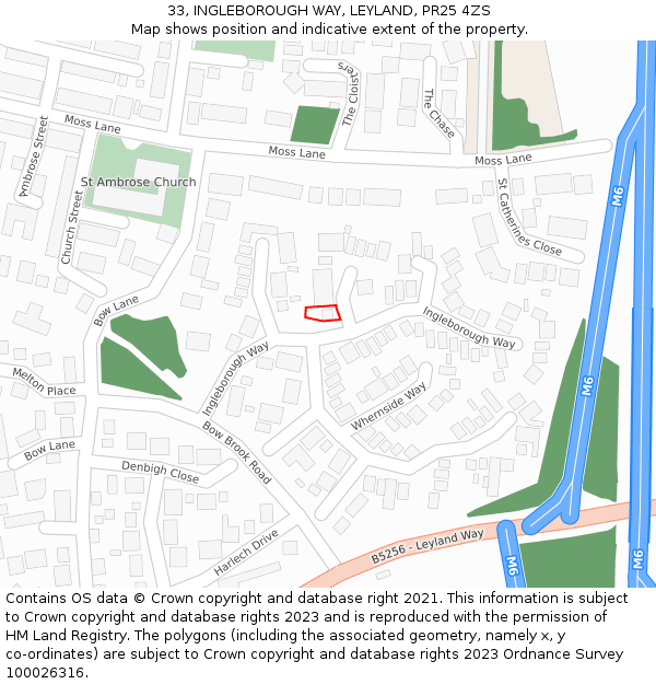 33, INGLEBOROUGH WAY, LEYLAND, PR25 4ZS: Location map and indicative extent of plot