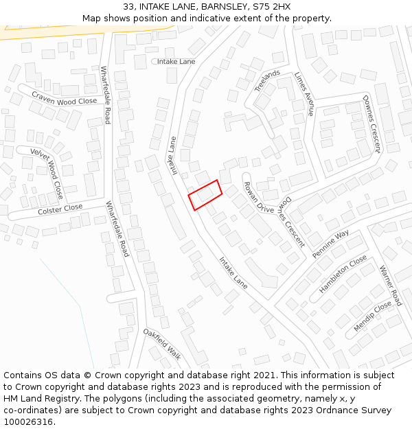 33, INTAKE LANE, BARNSLEY, S75 2HX: Location map and indicative extent of plot