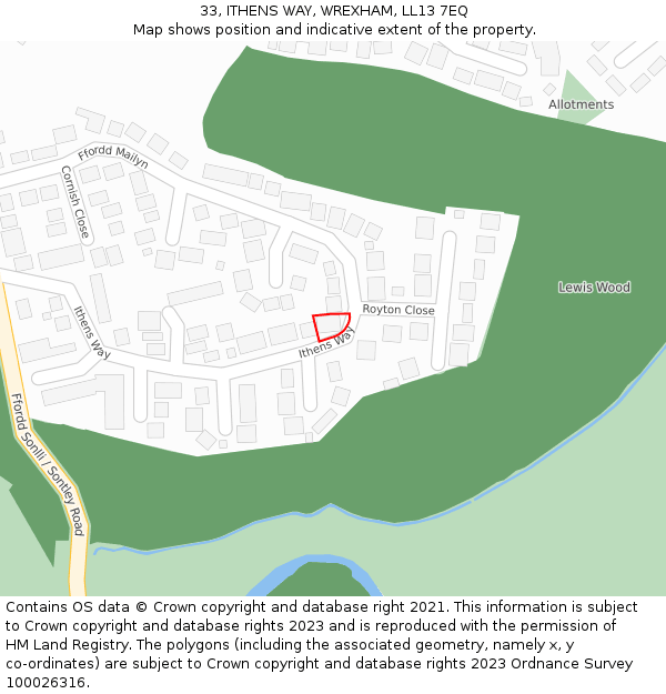 33, ITHENS WAY, WREXHAM, LL13 7EQ: Location map and indicative extent of plot