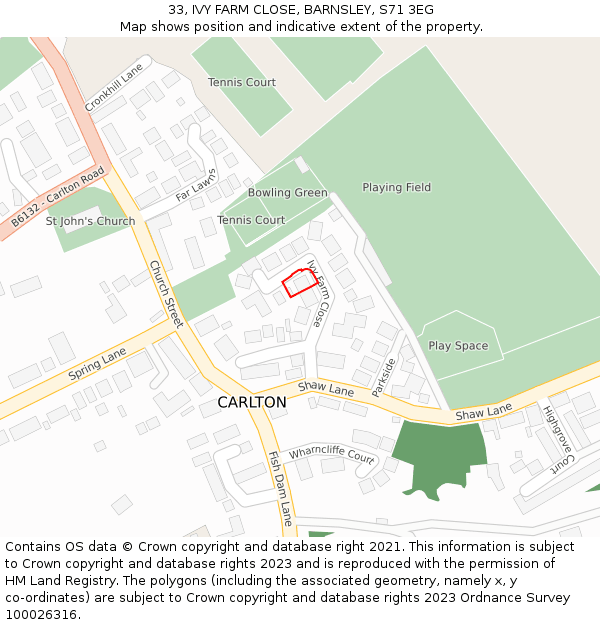 33, IVY FARM CLOSE, BARNSLEY, S71 3EG: Location map and indicative extent of plot