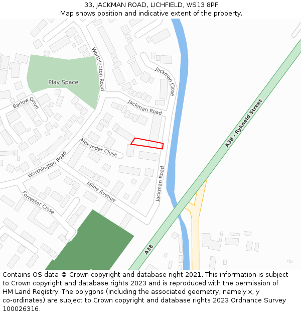 33, JACKMAN ROAD, LICHFIELD, WS13 8PF: Location map and indicative extent of plot