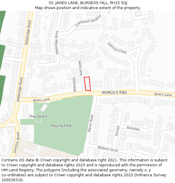 33, JANES LANE, BURGESS HILL, RH15 0QJ: Location map and indicative extent of plot