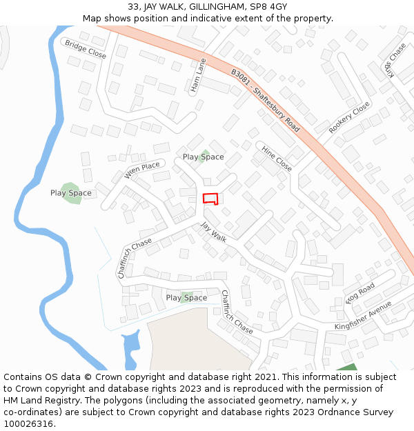 33, JAY WALK, GILLINGHAM, SP8 4GY: Location map and indicative extent of plot