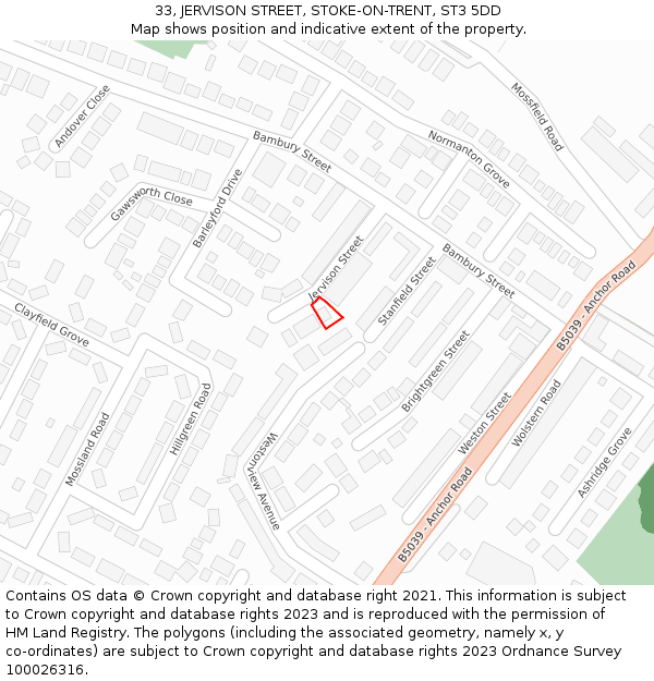 33, JERVISON STREET, STOKE-ON-TRENT, ST3 5DD: Location map and indicative extent of plot