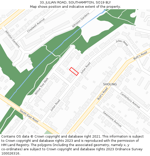 33, JULIAN ROAD, SOUTHAMPTON, SO19 8LY: Location map and indicative extent of plot