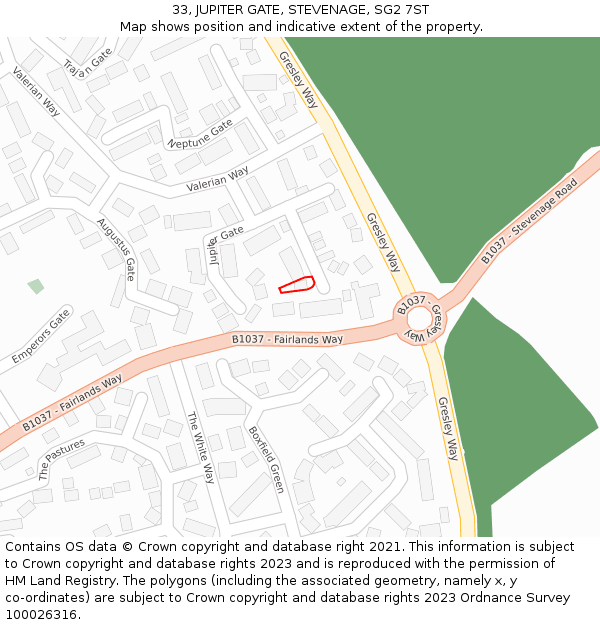 33, JUPITER GATE, STEVENAGE, SG2 7ST: Location map and indicative extent of plot