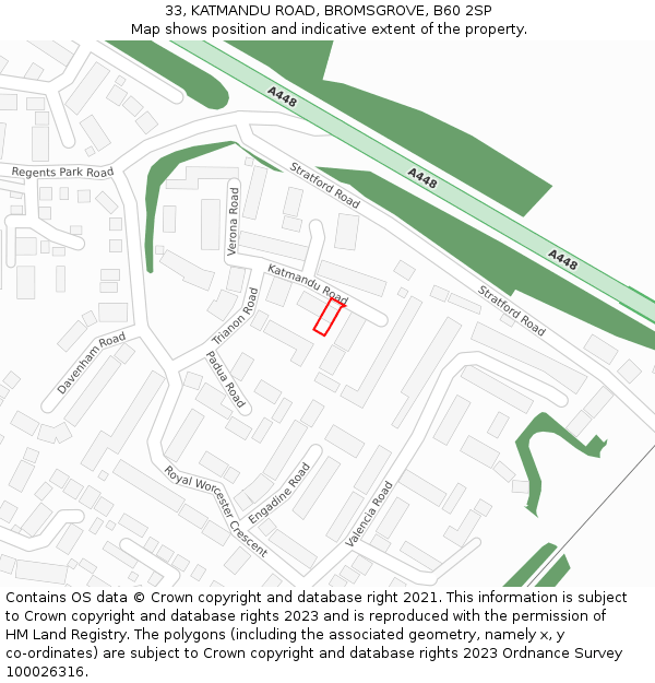 33, KATMANDU ROAD, BROMSGROVE, B60 2SP: Location map and indicative extent of plot