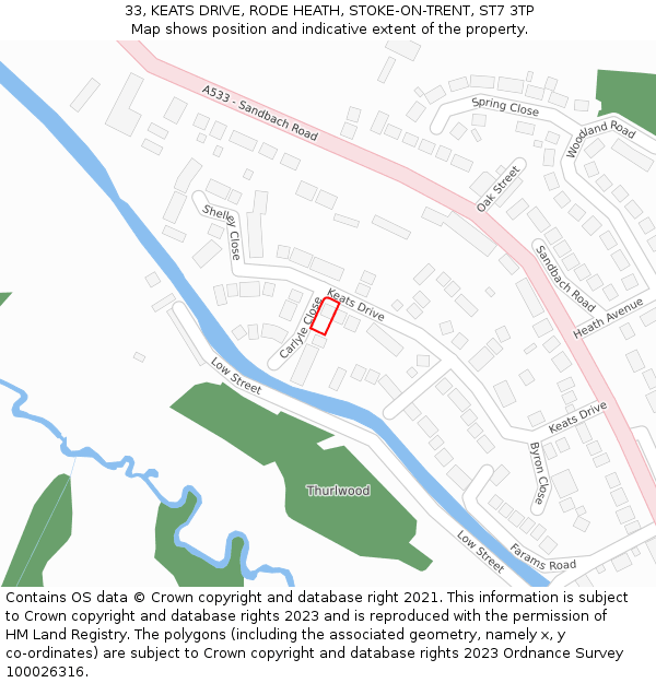 33, KEATS DRIVE, RODE HEATH, STOKE-ON-TRENT, ST7 3TP: Location map and indicative extent of plot