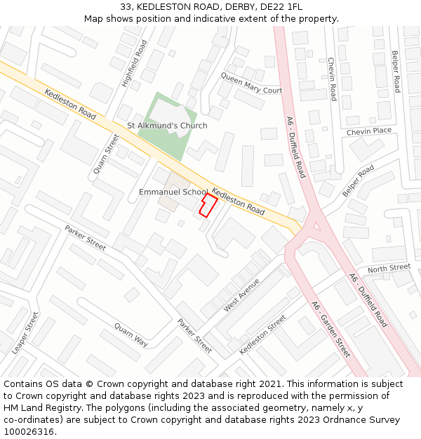 33, KEDLESTON ROAD, DERBY, DE22 1FL: Location map and indicative extent of plot