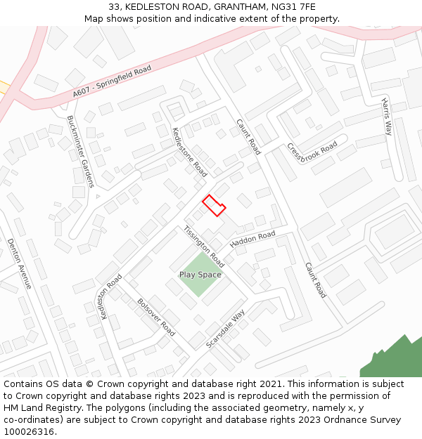 33, KEDLESTON ROAD, GRANTHAM, NG31 7FE: Location map and indicative extent of plot